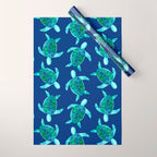 Save the Sea Turtles |Watercolor Blue Green| Renee Davis Wrapping Paper Gallery Image 1