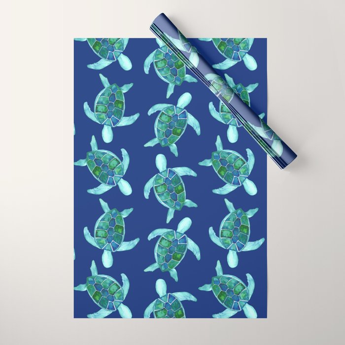 Save the Sea Turtles |Watercolor Blue Green| Renee Davis Wrapping Paper Gallery Image 1