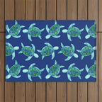 Save the Sea Turtles |Watercolor Blue Green| Renee Davis Outdoor Rug Gallery Image 1