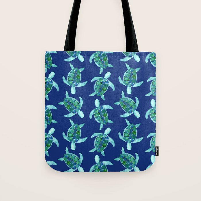 Save the Sea Turtles |Watercolor Blue Green| Renee Davis Tote Bag Gallery Image 1