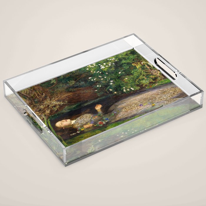 Ophelia Painting by John Everett Millais Acrylic Tray Gallery Image 1