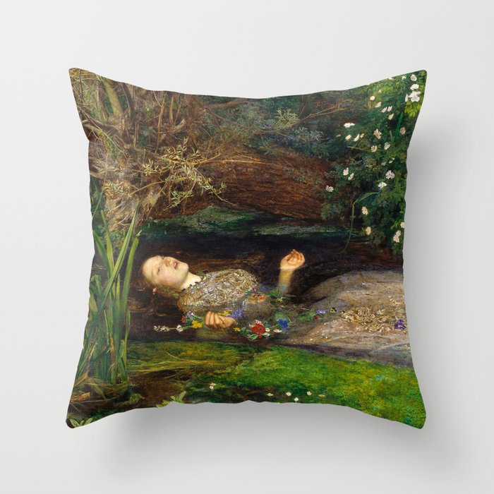 Ophelia Painting by John Everett Millais Throw Pillow Gallery Image 6