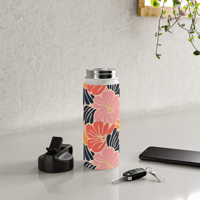 Abstract vintage flower art pattern Water Bottle Gallery Image 4