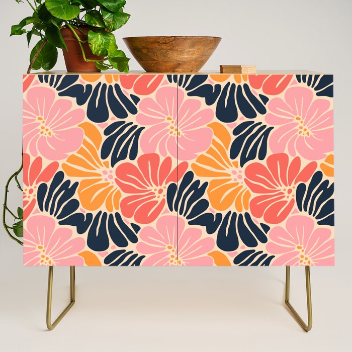 Abstract vintage flower art pattern Credenza Gallery Image 1
