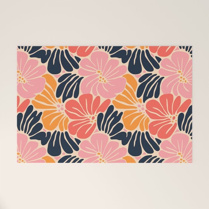 Abstract vintage flower art pattern Welcome Mat Gallery Image 1