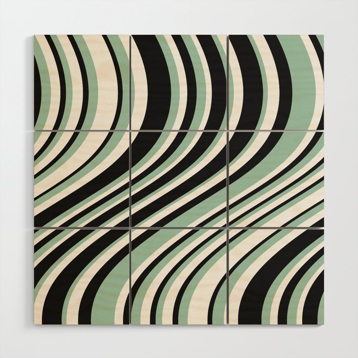 Wavy Stripes XII - Mint, Black and White Wood Wall Art Gallery Image 1