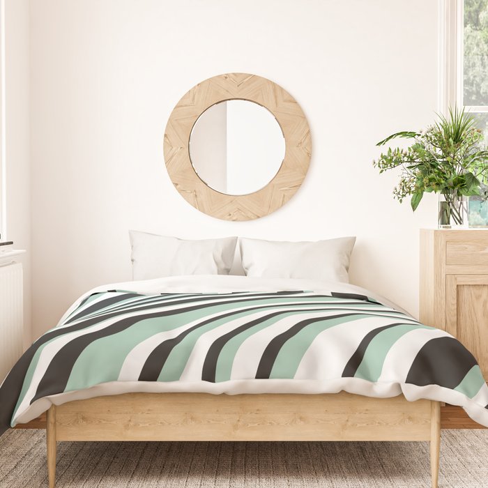 Wavy Stripes XII - Mint, Black and White Duvet Cover Gallery Image 3