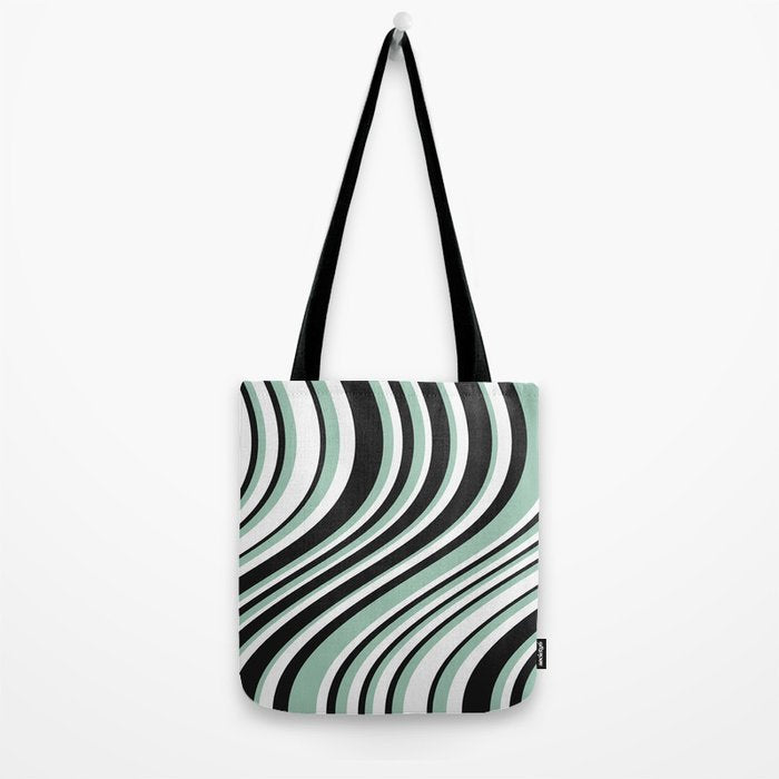 Wavy Stripes XII - Mint, Black and White Tote Bag Gallery Image 2