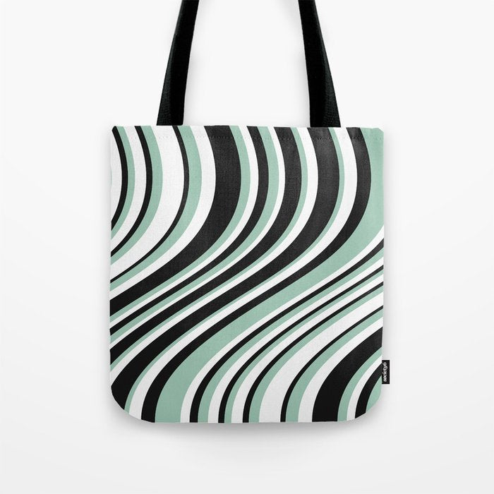 Wavy Stripes XII - Mint, Black and White Tote Bag Gallery Image 1