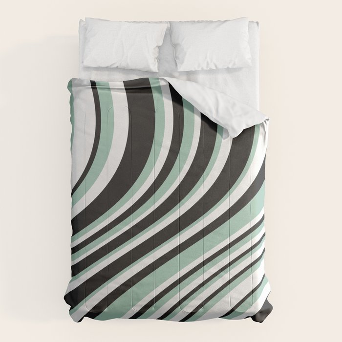 Wavy Stripes XII - Mint, Black and White Comforter Gallery Image 6