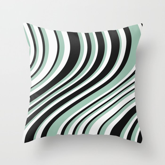 Wavy Stripes XII - Mint, Black and White Throw Pillow Gallery Image 6