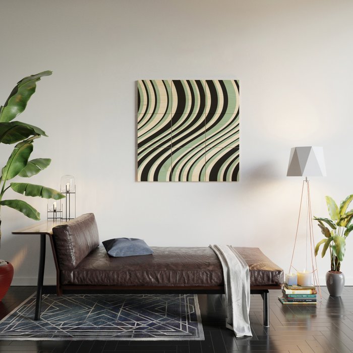Wavy Stripes XII - Mint, Black and White Wood Wall Art Gallery Image 2