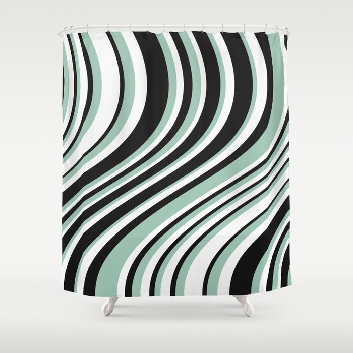 Wavy Stripes XII - Mint, Black and White Shower Curtain Gallery Image 1