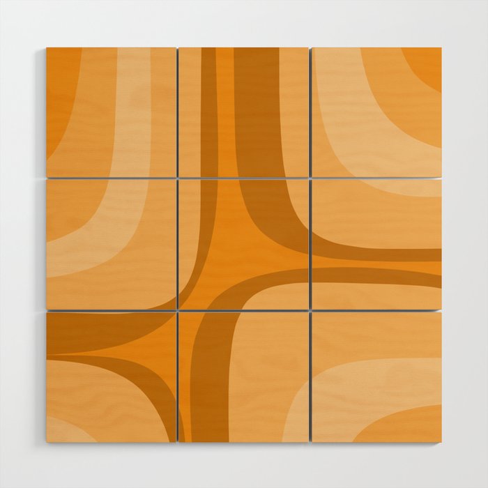 Retro Groove Minimalist Midcentury Abstract Pattern Mustard Ochre Orange Wood Wall Art Gallery Image 1