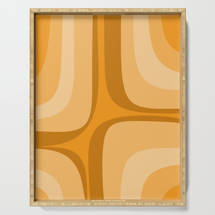 Retro Groove Minimalist Midcentury Abstract Pattern Mustard Ochre Orange Serving Tray Gallery Image 1