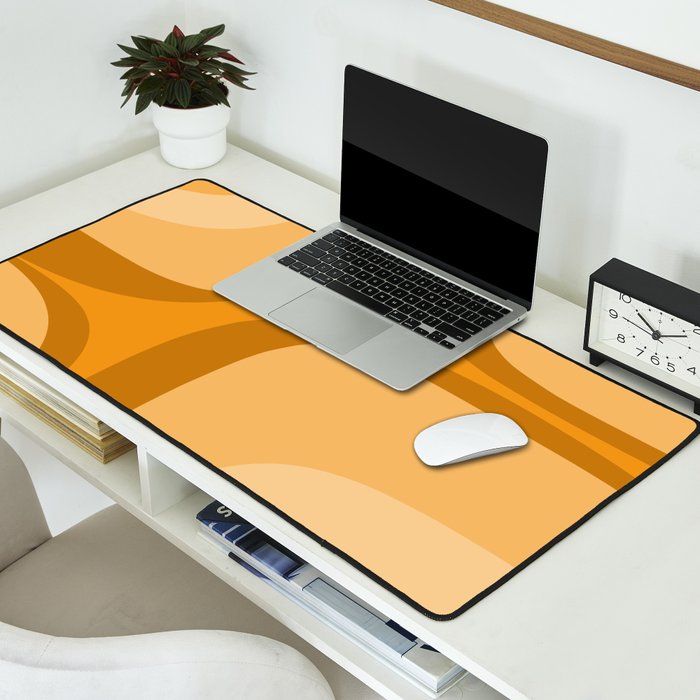 Retro Groove Minimalist Midcentury Abstract Pattern Mustard Ochre Orange Desk Mat Gallery Image 2