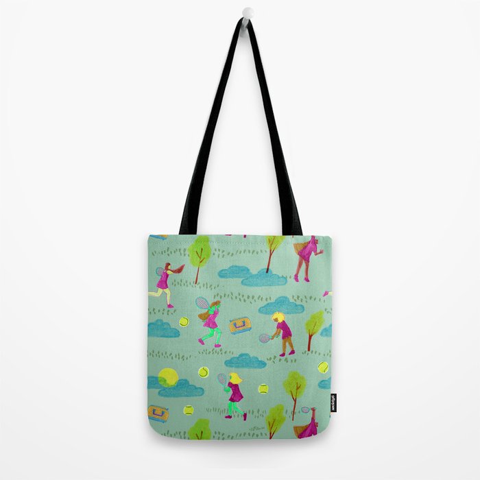 Let's Play Tennis in Soft Green Tote Bag Gallery Image 2