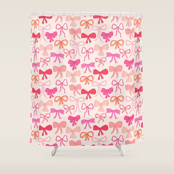Ribbons and bows sweet coquette style hand drawn pattern Shower Curtain Gallery Image 1