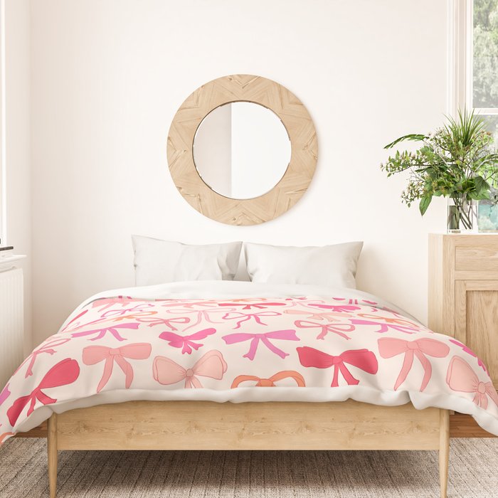 Ribbons and bows sweet coquette style hand drawn pattern Duvet Cover Gallery Image 3