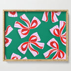 Retro Kitsch Christmas Ribbons on Stripy Bows - Red and Green Serving Tray Gallery Image 1