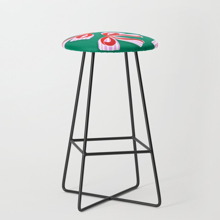 Retro Kitsch Christmas Ribbons on Stripy Bows - Red and Green Stool Gallery Image 1