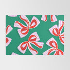 Retro Kitsch Christmas Ribbons on Stripy Bows - Red and Green Rug Gallery Image 2