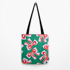 Retro Kitsch Christmas Ribbons on Stripy Bows - Red and Green Tote Bag Gallery Image 2