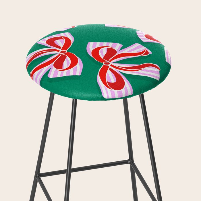 Retro Kitsch Christmas Ribbons on Stripy Bows - Red and Green Stool Gallery Image 2