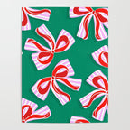 Retro Kitsch Christmas Ribbons on Stripy Bows - Red and Green Poster Gallery Image 4