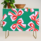 Retro Kitsch Christmas Ribbons on Stripy Bows - Red and Green Credenza Gallery Image 1