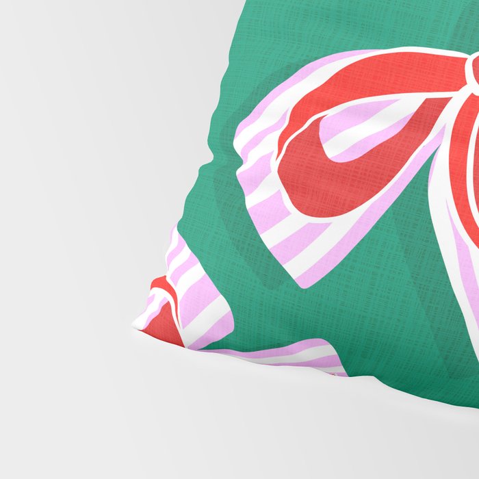 Retro Kitsch Christmas Ribbons on Stripy Bows - Red and Green Pillow Sham Gallery Image 4