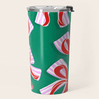 Retro Kitsch Christmas Ribbons on Stripy Bows - Red and Green Travel Mug Gallery Image 2