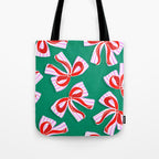 Retro Kitsch Christmas Ribbons on Stripy Bows - Red and Green Tote Bag Gallery Image 1