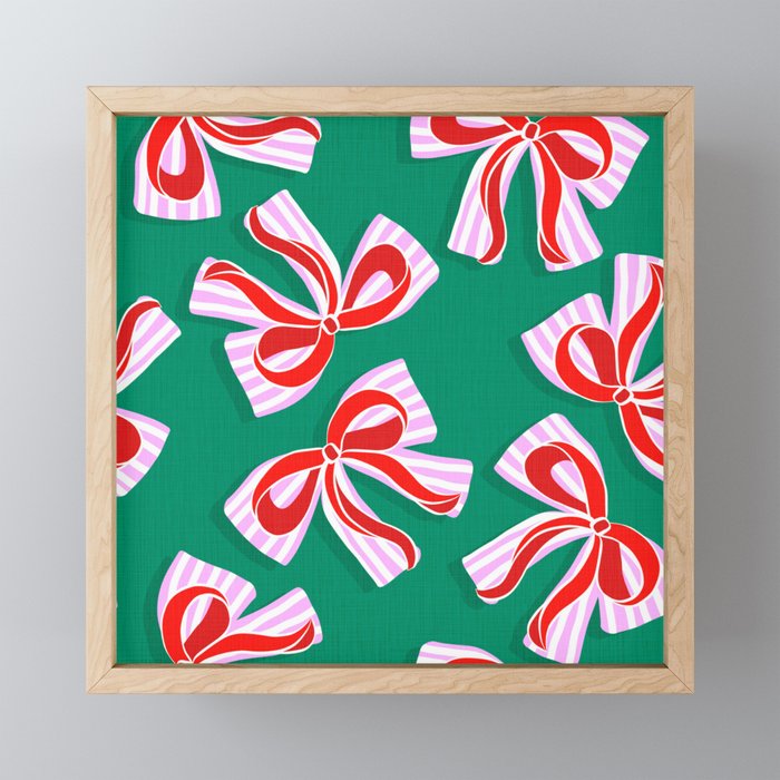 Retro Kitsch Christmas Ribbons on Stripy Bows - Red and Green Mini Art Print Gallery Image 1