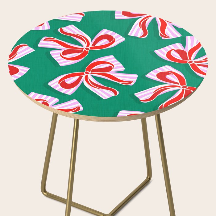 Retro Kitsch Christmas Ribbons on Stripy Bows - Red and Green Side Table Gallery Image 2