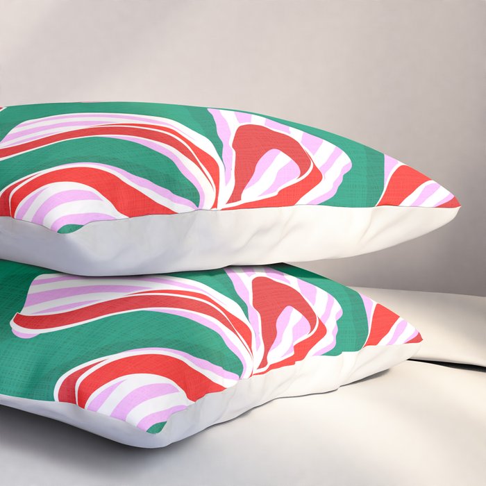 Retro Kitsch Christmas Ribbons on Stripy Bows - Red and Green Pillow Sham Gallery Image 3
