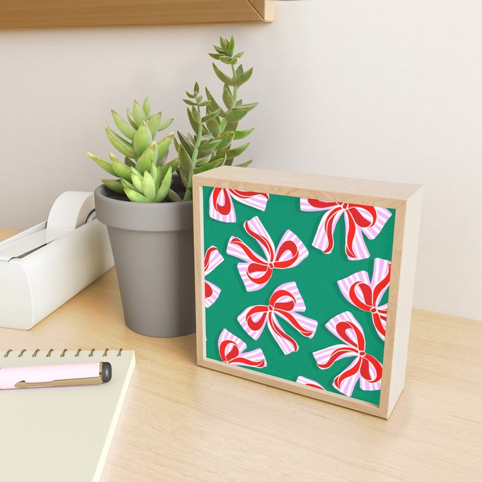 Retro Kitsch Christmas Ribbons on Stripy Bows - Red and Green Mini Art Print Gallery Image 2