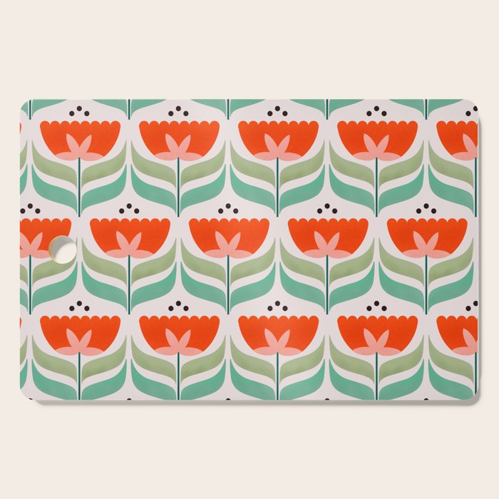 Retro Tulips Pattern Cutting Board Gallery Image 1