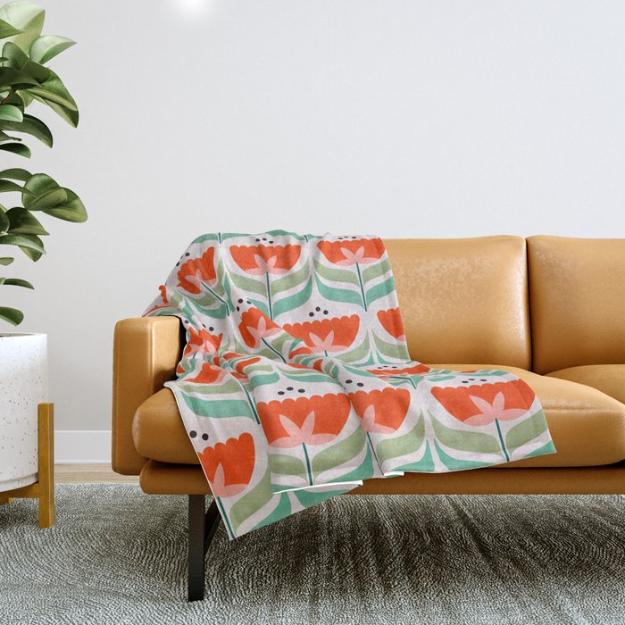 Retro Tulips Pattern Throw Blanket Gallery Image 1