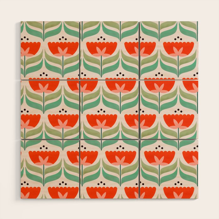 Retro Tulips Pattern Wood Wall Art Gallery Image 1