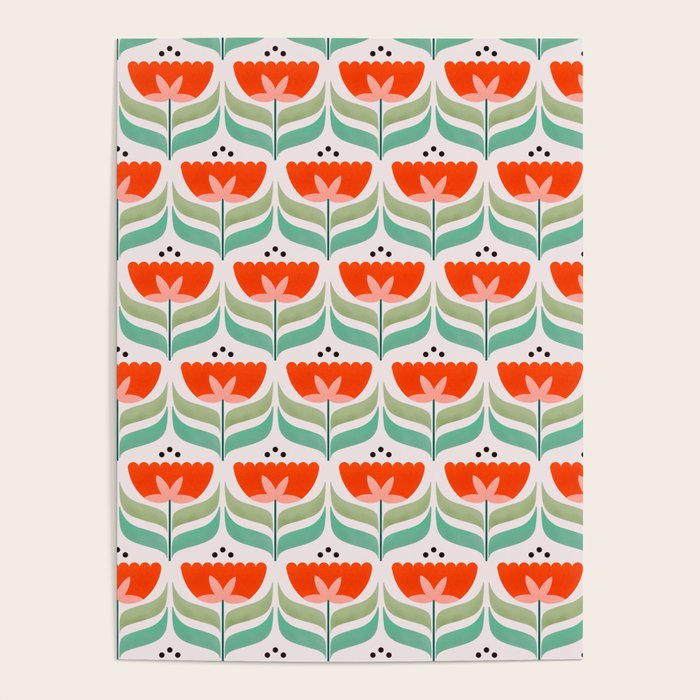 Retro Tulips Pattern Poster Gallery Image 1