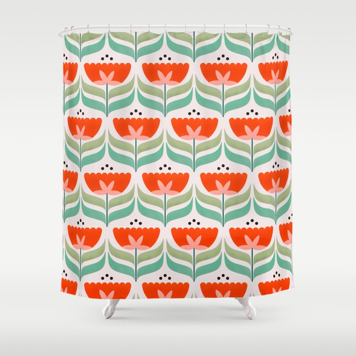 Retro Tulips Pattern Shower Curtain Gallery Image 1