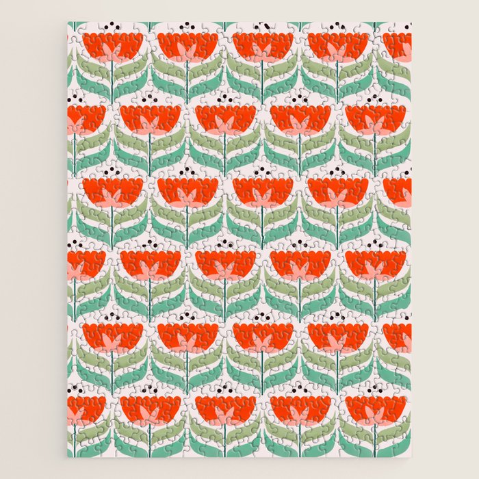 Retro Tulips Pattern Jigsaw Puzzle Gallery Image 1
