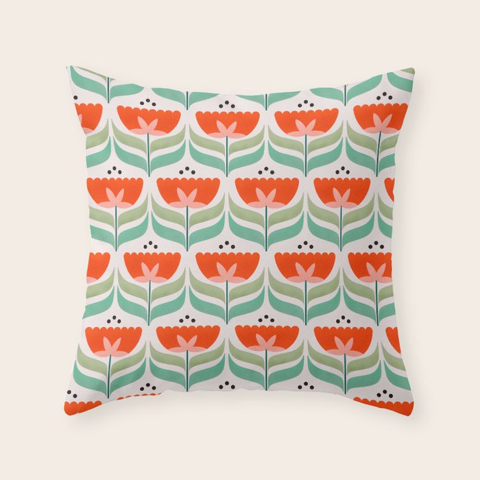 Retro Tulips Pattern Throw Pillow Gallery Image 6