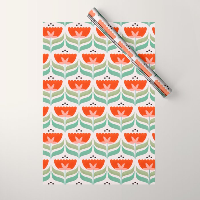 Retro Tulips Pattern Wrapping Paper Gallery Image 1