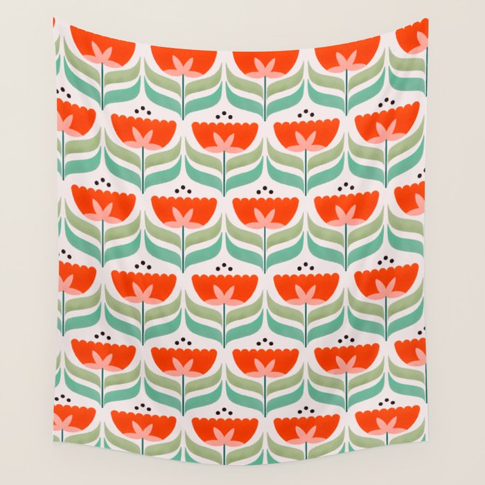 Retro Tulips Pattern Wall Tapestry Gallery Image 1