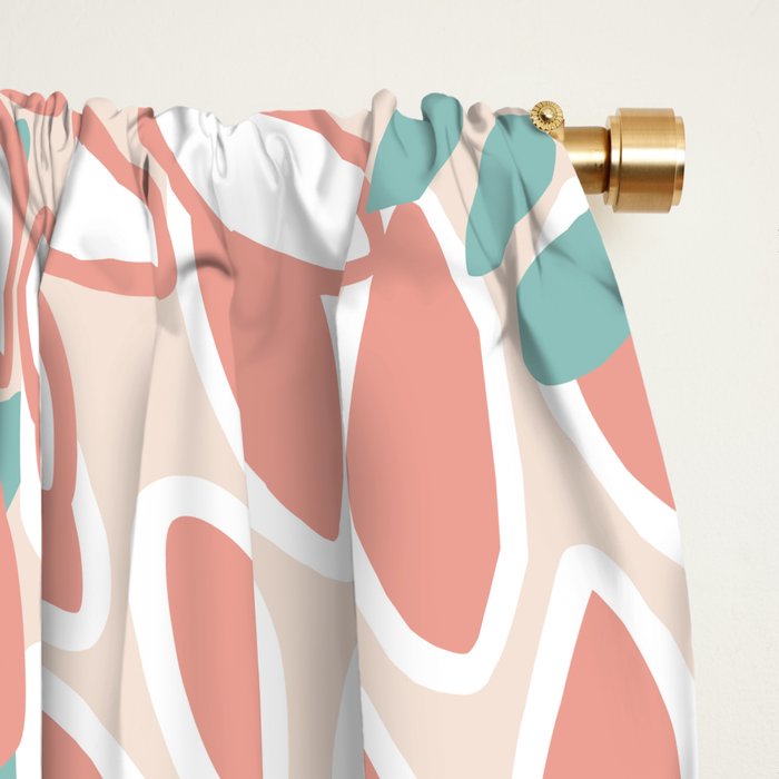 Festive, Floral Prints, Teal, Peach, Coral Window Curtain Gallery Image 2