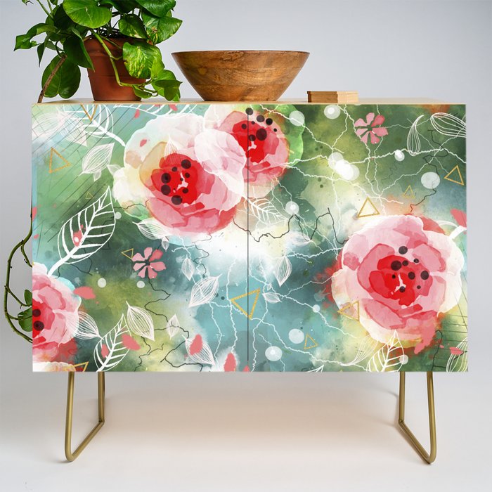 Abstract painting nature and geometric Credenza Gallery Image 1