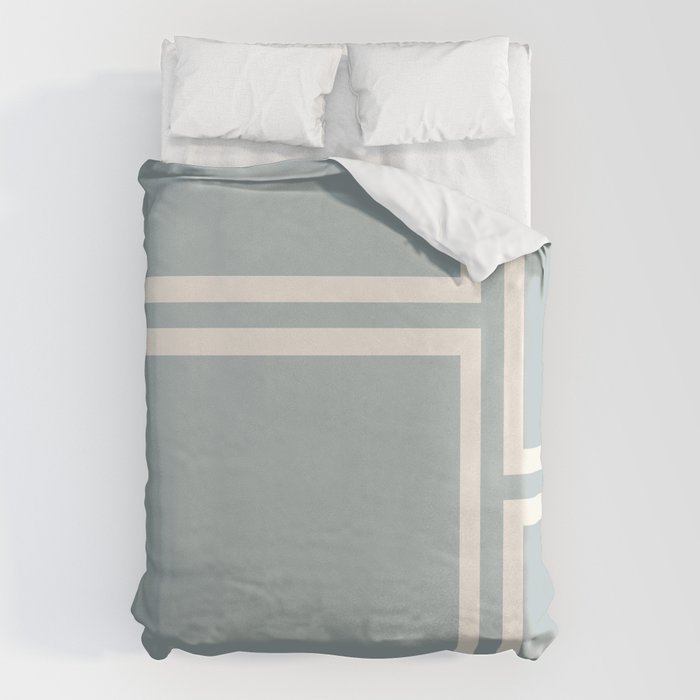 Soft Deco Minimalist Pattern in Light Blue-Gray and Cream Duvet Cover Gallery Image 6