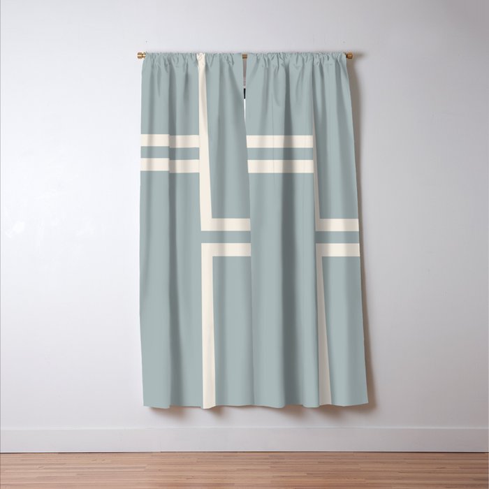 Soft Deco Minimalist Pattern in Light Blue-Gray and Cream Window Curtain Gallery Image 3